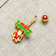 Load image into Gallery viewer, Red Gem Gold Tone Merry Christmas Santa Inlaid Belly Ring