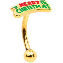 Load image into Gallery viewer, 16G 5/16 Gold Tone Merry Christmas Inlay Curved Barbell Ring