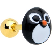 将图片加载到图库查看器,16G 1/4 Gold Tone Round Penguin Face Holiday Cartilage Earring
