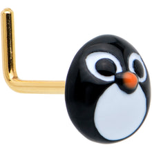 Load image into Gallery viewer, 20G 7mm Gold Tone Round Penguin Face Holiday L Shape Nose Ring