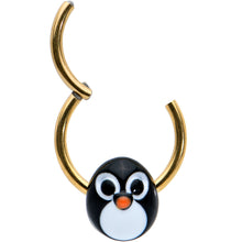 将图片加载到图库查看器,16G 3/8 Gold Tone Round Penguin Face Holiday Hinged Segment Ring