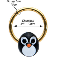 将图片加载到图库查看器,16G 3/8 Gold Tone Round Penguin Face Holiday Hinged Segment Ring