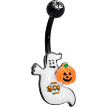 Load image into Gallery viewer, Clear Gem Black Ghost Pumpkin Boo Halloween Belly Ring