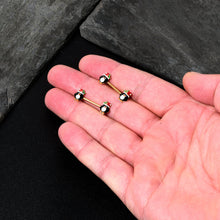 Load image into Gallery viewer, 14G 9/16 Gold Tone Holly Hat Penguin Barbell Nipple Ring Set