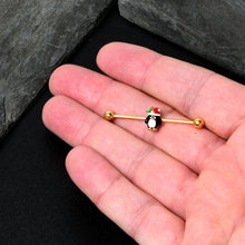 Load image into Gallery viewer, 14G Gold Tone Holly Hat Penguin Holiday Industrial Barbell 38mm