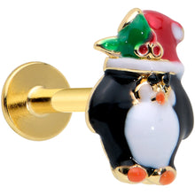 Load image into Gallery viewer, 16G 5/16 Gold Tone Holly Hat Penguin Holiday Labret Monroe Tragus