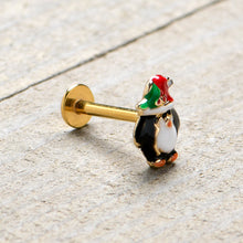 Load image into Gallery viewer, 16G 5/16 Gold Tone Holly Hat Penguin Holiday Labret Monroe Tragus
