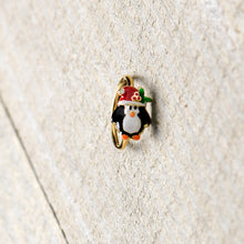 Load image into Gallery viewer, 20G 5/16 Gold Tone Holly Hat Penguin Holiday Nose Hoop