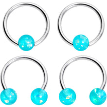 Load image into Gallery viewer, 16G 3/8 Teal Faux Opal Horseshoe BCR Captive Ring Set of 4