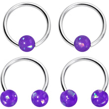 将图片加载到图库查看器,16G 3/8 Purple Faux Opal Horseshoe BCR Captive Ring Set of 4