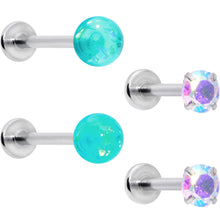 Load image into Gallery viewer, 16G 5/16 3/8 Aurora Gem Green Faux Opal Labret Monroe Set of 4
