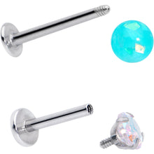 Load image into Gallery viewer, 16G 5/16 3/8 Aurora Gem Green Faux Opal Labret Monroe Set of 4