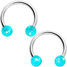 Load image into Gallery viewer, 14G 9/16 Green Faux Opal Horseshoe Barbell Nipple Ring Set of 4