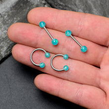 Load image into Gallery viewer, 14G 9/16 Green Faux Opal Horseshoe Barbell Nipple Ring Set of 4