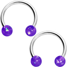 Load image into Gallery viewer, 14G 9/16 Purple Faux Opal Horseshoe Barbell Nipple Ring Set of 4