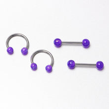 Load image into Gallery viewer, 14G 9/16 Purple Faux Opal Horseshoe Barbell Nipple Ring Set of 4