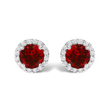 Load image into Gallery viewer, 10K White Gold Purple Amethyst and 1/6 Cttw Diamond Halo Stud Earring