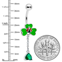 将图片加载到图库查看器,Green Gem Shamrock Ladybug St Patricks Dangle Belly Ring
