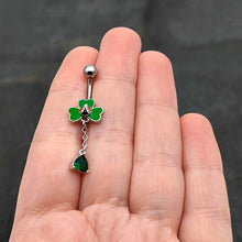 将图片加载到图库查看器,Green Gem Shamrock Ladybug St Patricks Dangle Belly Ring
