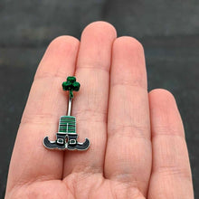 将图片加载到图库查看器,Leprechaun Legs Shamrock St Patricks Double Mount Belly Ring