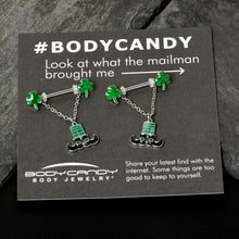 将图片加载到图库查看器,14G 11/16 Leprechaun Legs Shamrock Chain Dangle Nipple Ring Set