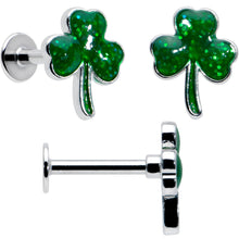 Load image into Gallery viewer, 16G 1/4 Leprechaun Legs Shamrock UV Glow Labret Set of 3