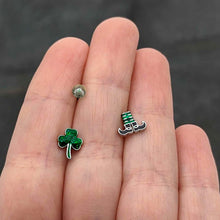 Load image into Gallery viewer, 16G 1/4 Leprechaun Legs Shamrock UV Glow Labret Set of 3