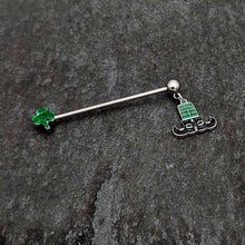 Load image into Gallery viewer, 14G Leprechaun Legs Shamrock Dangle Industrial Barbell 38mm