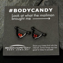 Load image into Gallery viewer, 14G 11/16 Red Clear CZ Gem Heart Claw Hand Dangle Nipple Ring Set