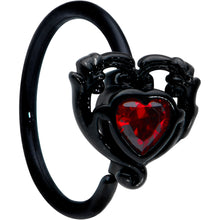 Load image into Gallery viewer, 20G 5/16 Red CZ Gem Black Double Passion Heart Claw Nose Hoop