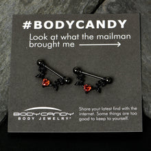 Load image into Gallery viewer, 14G 11/16 Red CZ Gem Black Heart Flower Dangle Nipple Ring Set