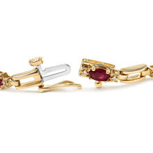 Load image into Gallery viewer, 10K Yellow Gold Oval Ruby and 1/10 Cttw Diamond Bar Prong Set Bracelet (H-I Color, SI1-SI2 Clarity) - Size 7"