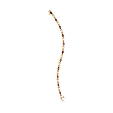 Load image into Gallery viewer, 10K Yellow Gold Oval Ruby and 1/10 Cttw Diamond Bar Prong Set Bracelet (H-I Color, SI1-SI2 Clarity) - Size 7"