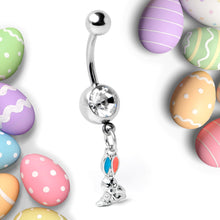 Load image into Gallery viewer, Clear Gem Easter Bunny Red Blue Ears Dangle Belly Ring