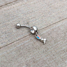 Load image into Gallery viewer, Clear Gem Easter Bunny Red Blue Ears Dangle Belly Ring