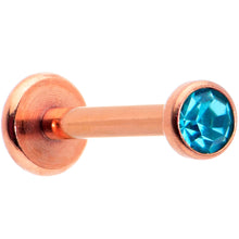 Load image into Gallery viewer, 16G 5/16 Blue Gem Rose Gold Tone Threadless Labret Monroe Tragus
