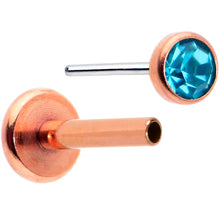 Load image into Gallery viewer, 16G 5/16 Blue Gem Rose Gold Tone Threadless Labret Monroe Tragus