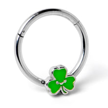 Load image into Gallery viewer, 16G 3/8 Sweet Happy Shamrock St Patricks Hinged Segment Ring