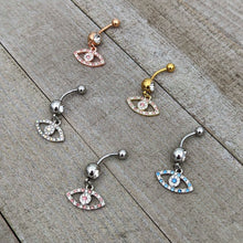 Load image into Gallery viewer, Blue Clear Gem Wide Eye Dangle Belly Ring