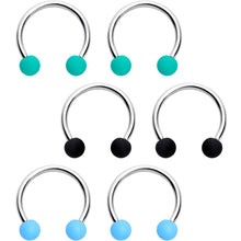 Load image into Gallery viewer, 16G 3/8 Matte Black Blue Teal Horseshoe Circular Barbell Set of 6