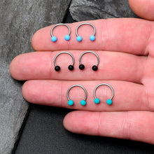 Load image into Gallery viewer, 16G 3/8 Matte Black Blue Teal Horseshoe Circular Barbell Set of 6