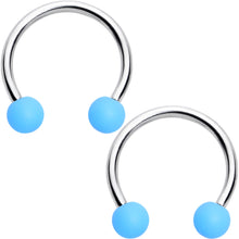 Load image into Gallery viewer, 16G 3/8 Matte Black Blue Teal Horseshoe Circular Barbell Set of 6
