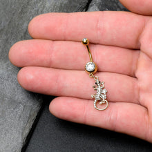 Load image into Gallery viewer, Clear Gem Gold Tone Luscious Lizard Dangle Belly Ring