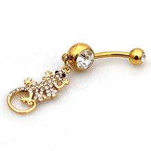 Load image into Gallery viewer, Clear Gem Gold Tone Luscious Lizard Dangle Belly Ring