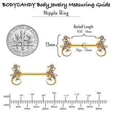 Load image into Gallery viewer, 14G 9/16 Clear Gem Gold Hue Luscious Lizard Barbell Nipple Ring Set