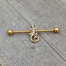 Load image into Gallery viewer, 14G Clear Gem Gold Tone Luscious Lizard Industrial Barbell 38mm