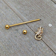 Load image into Gallery viewer, 14G Clear Gem Gold Tone Luscious Lizard Industrial Barbell 38mm
