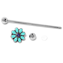 将图片加载到图库查看器,14G Blue Faux Opal Flower Teal Petals Industrial Barbell 38mm