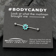 将图片加载到图库查看器,14G Blue Faux Opal Flower Teal Petals Industrial Barbell 38mm
