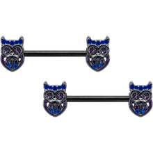 将图片加载到图库查看器,14G 9/16 Purple Blue Gem Black Opulent Owl Barbell Nipple Ring Set